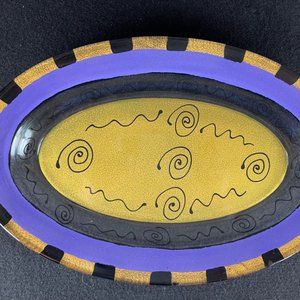 KAY YOUNG Hand made glass plater painted Signed (New in Original Box)